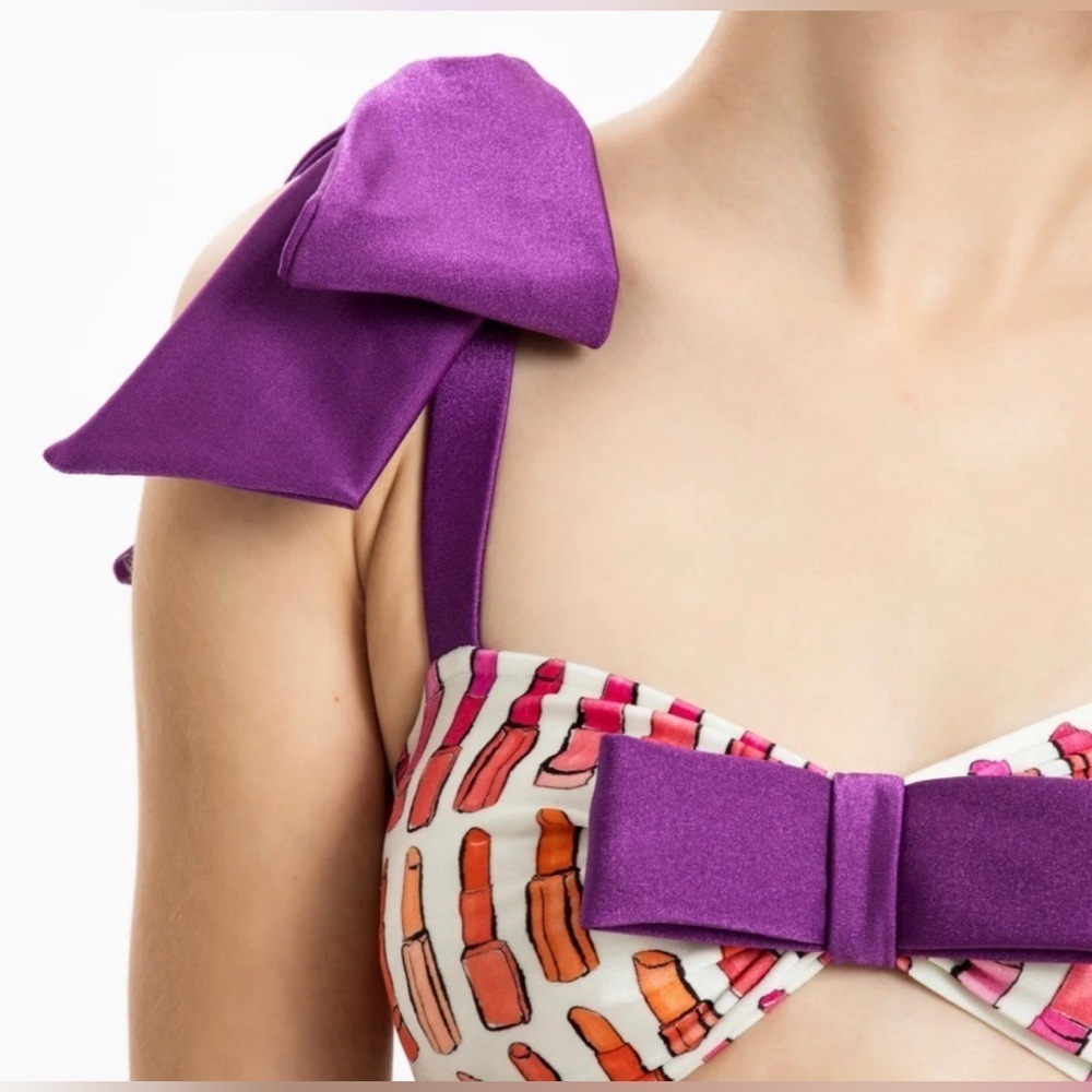 NWT Adriana Degreas Lipstick Cut-Out One Piece Swimsuit With Bows Small - Picture 3 of 12